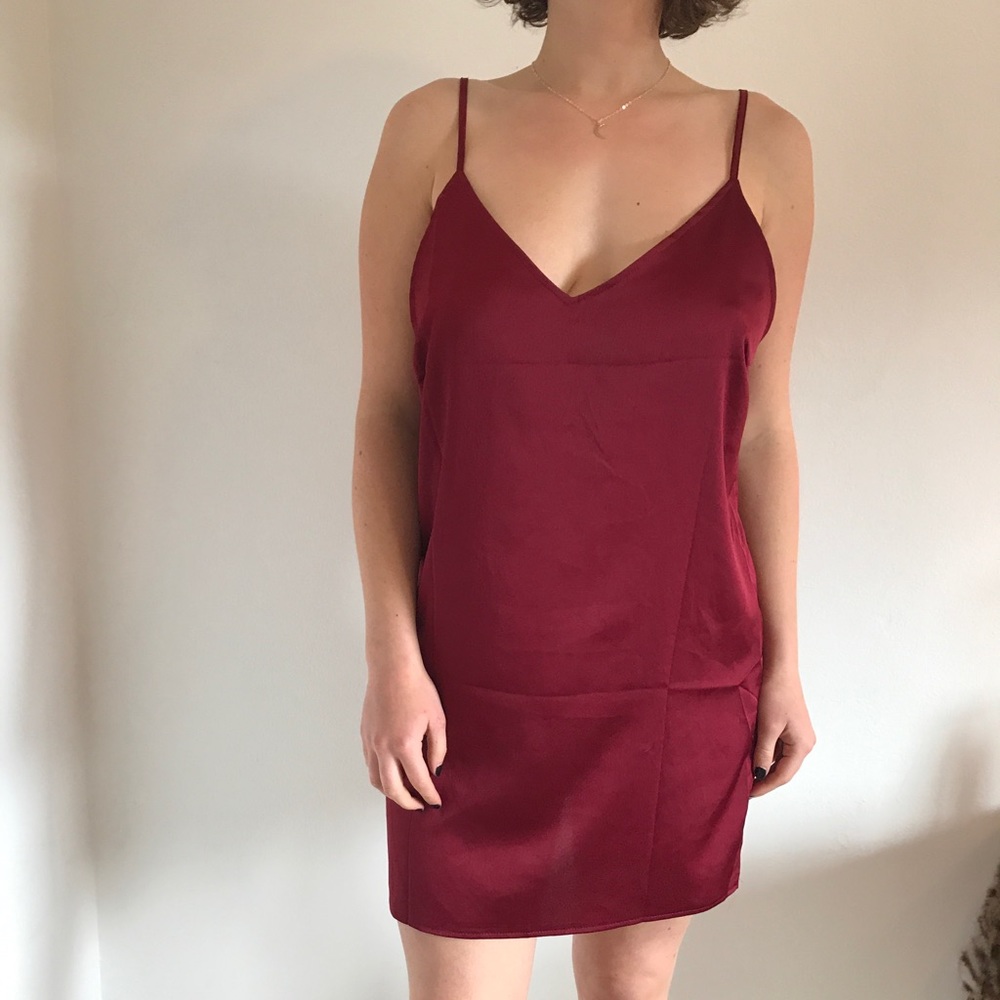 Red spaghetti strap shift dress